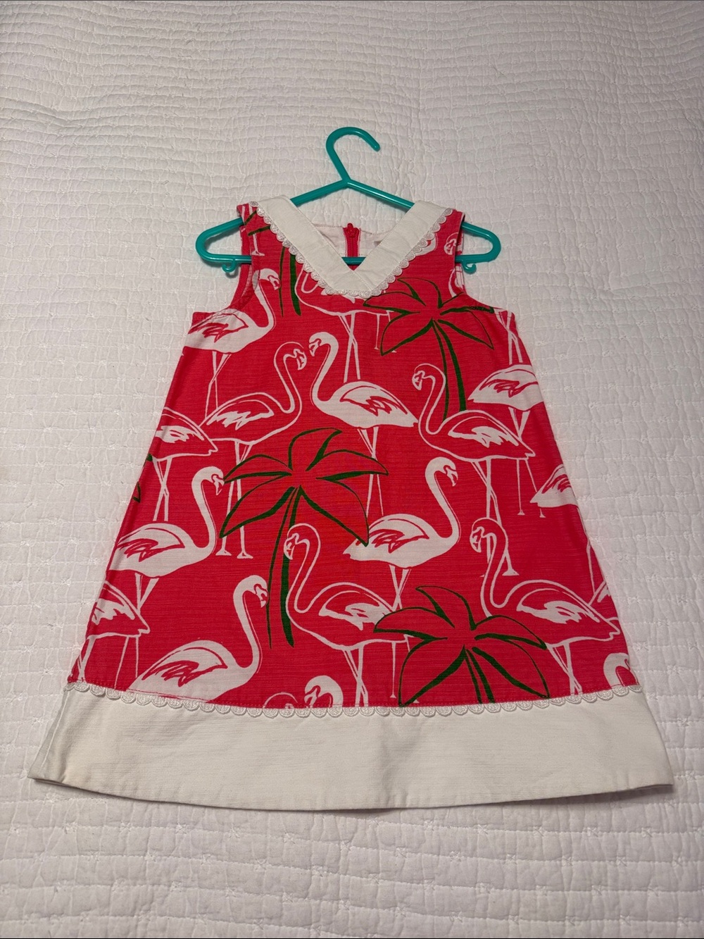 Gymboree Coral and White Girls Sundress with Flamingo Print size 4 EUC